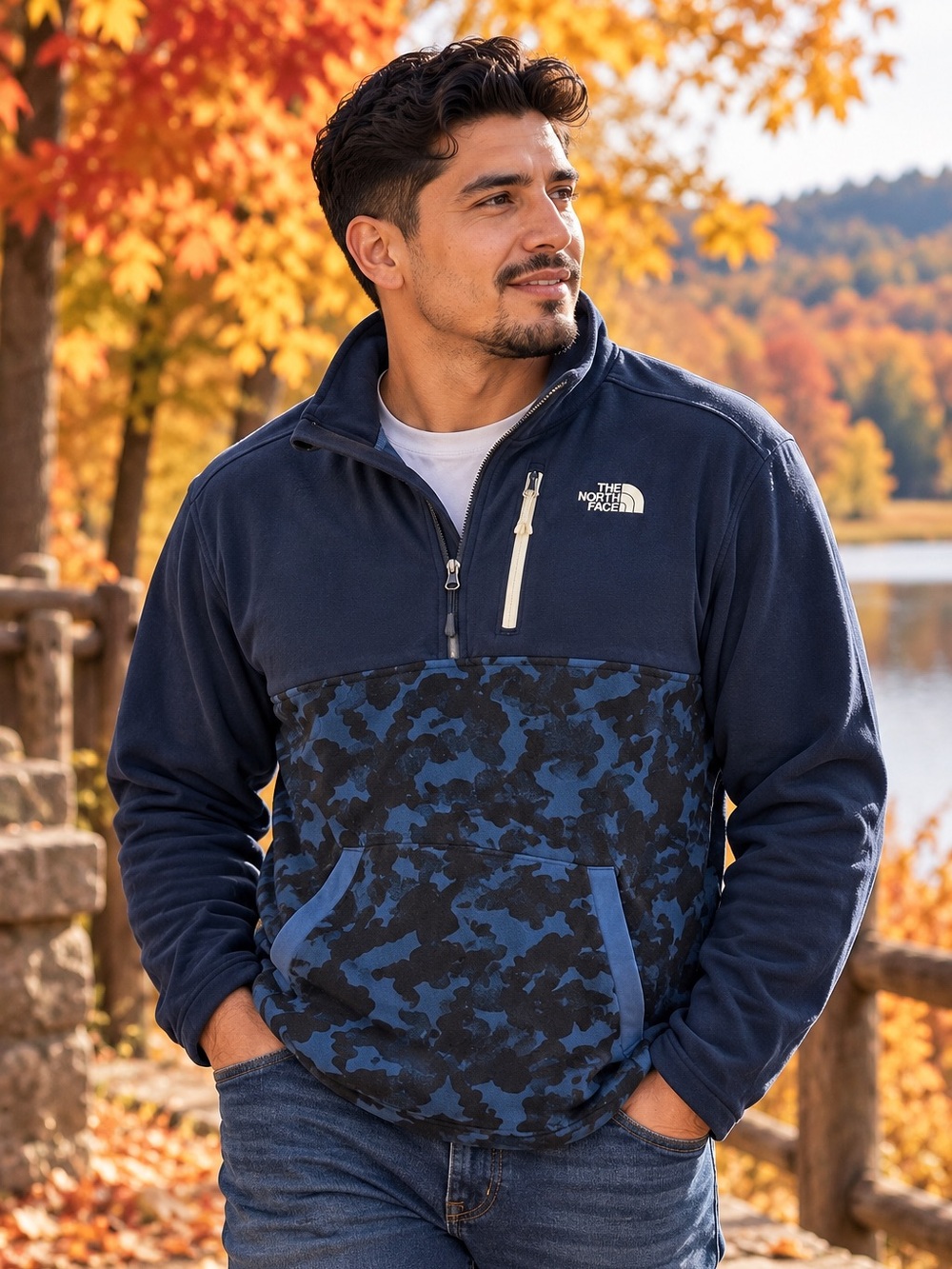 The North Face Navy & Black Camo Half-Zip Performance Pullover
